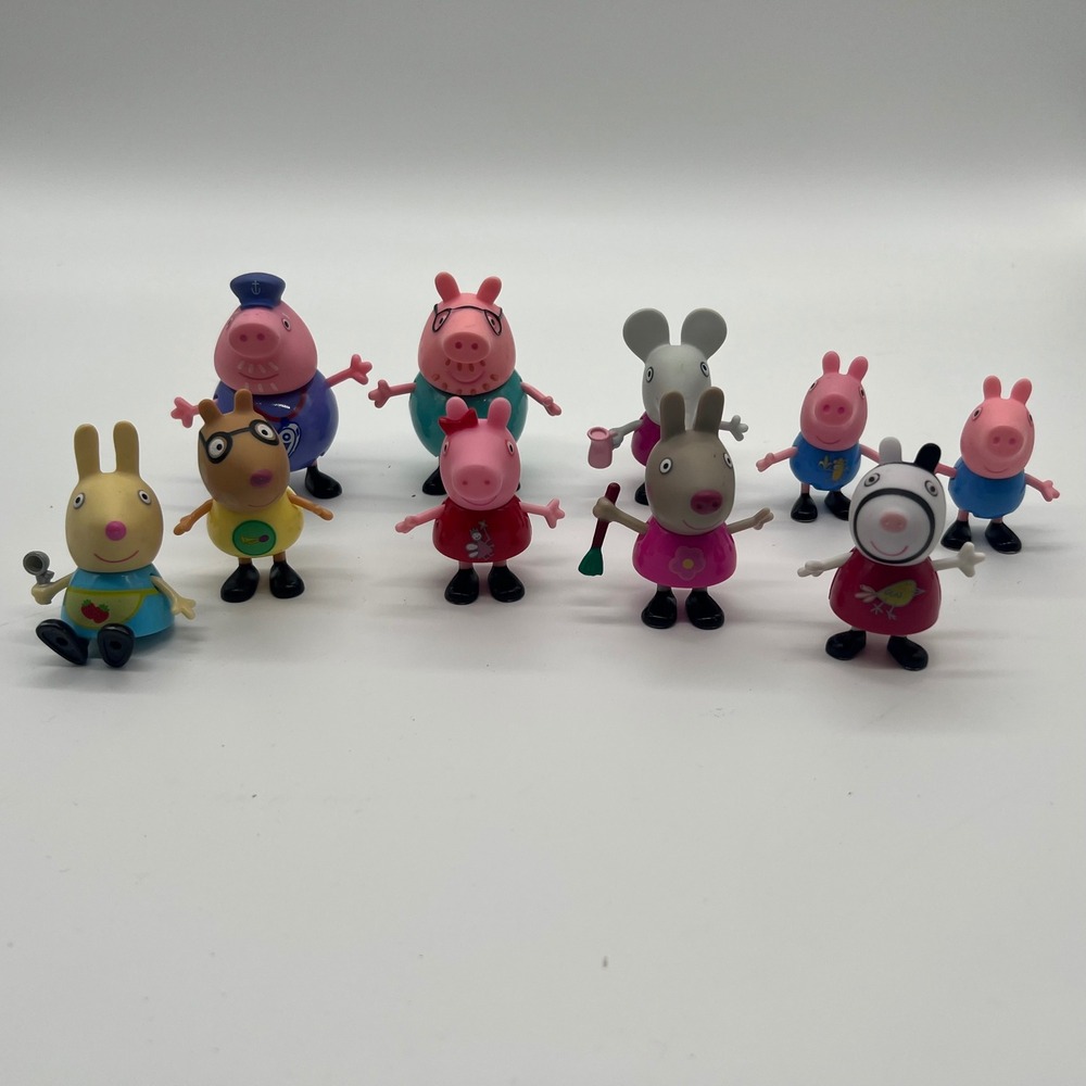 Peppa Pig Friends and Family 10 Piece Figure Lot Articulated Toy Set Multi Color